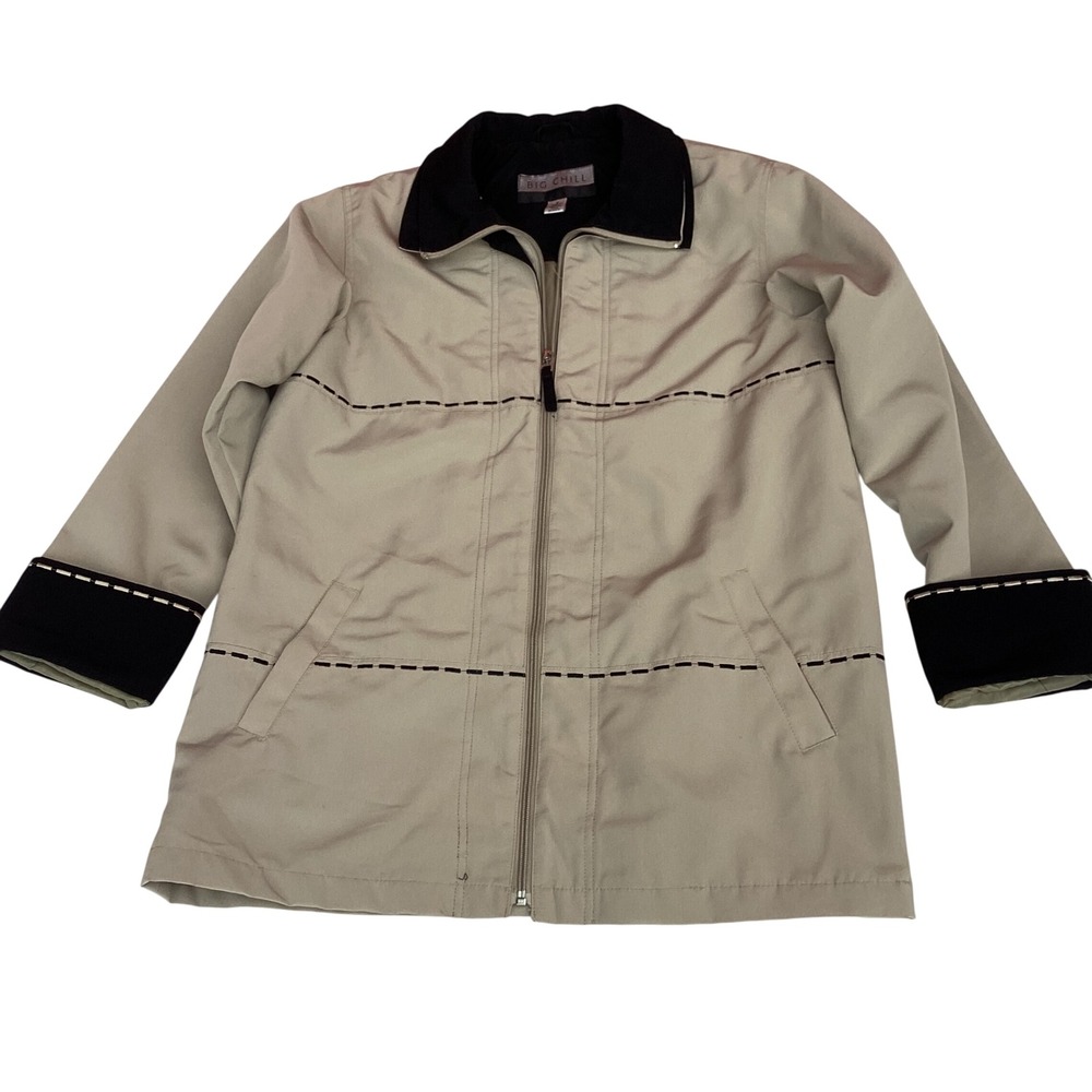 Big Chill Womens Tan Black Zip Up Jacket Lightweight Coat Size S Stitch Detail